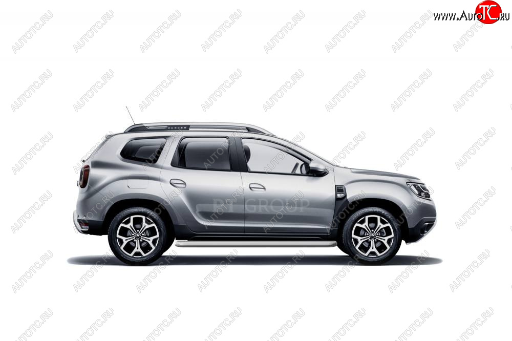 11 999 р. Порожки для ног Petroil Tuning (Ø51 с алюминиевой площадкой) Renault Duster HM (2020-2024) (Цвет: серебристый (Искра))  с доставкой в г. Нижний Новгород