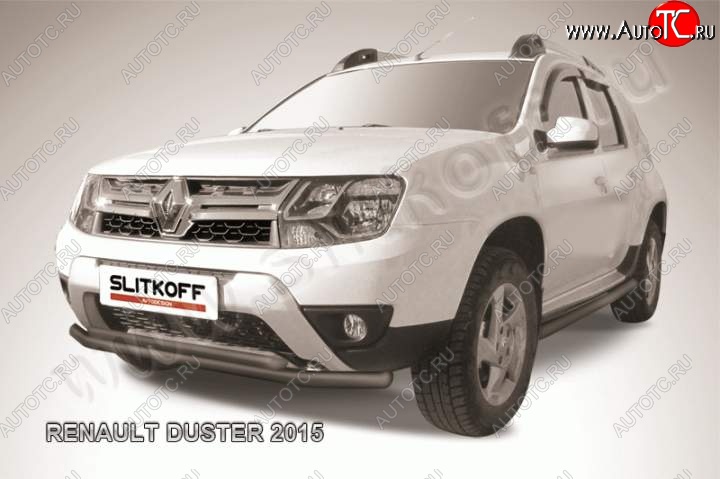 7 599 р. Защита переднего бампер Slitkoff  Renault Duster  HS (2015-2021) рестайлинг (Цвет: серебристый)  с доставкой в г. Нижний Новгород