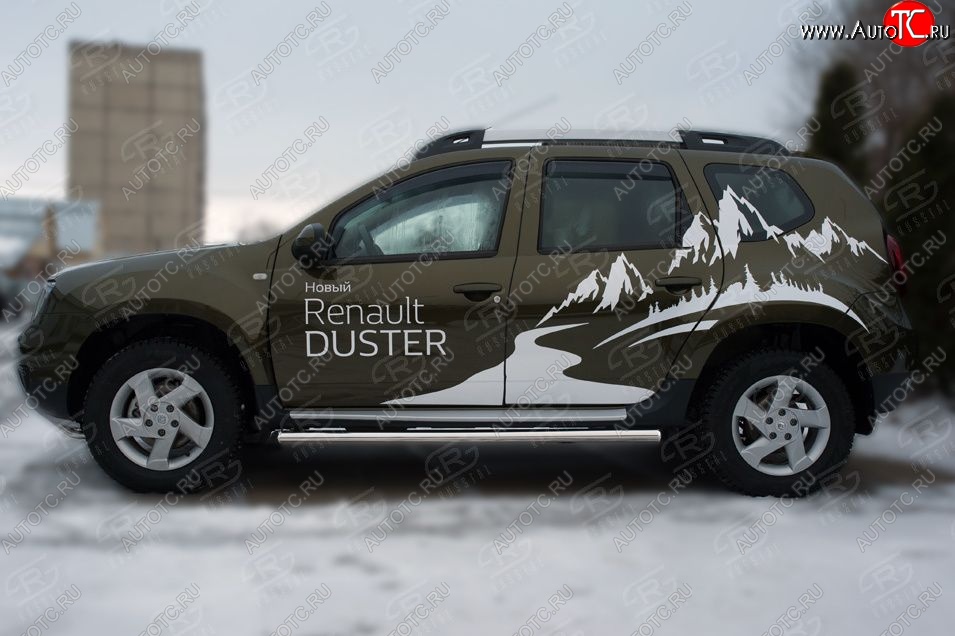 5 899 р. Защита порогов из круглой трубы диаметром 63 мм Russtal v23  Renault Duster  HS (2015-2021) рестайлинг (Сталь с полимерным покрытием. Цвет: серебристый)  с доставкой в г. Нижний Новгород