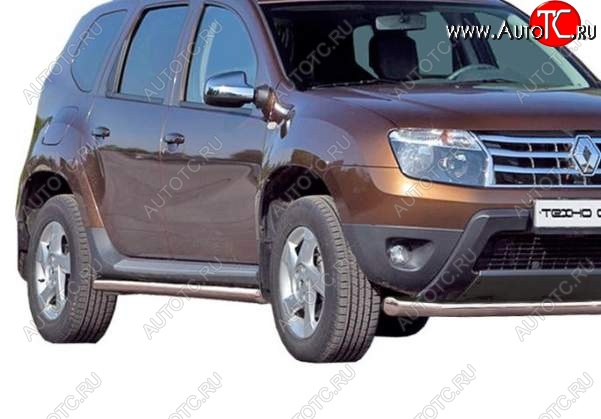 7 999 р. Защита порогов ТехноСфера (Техно Сфера) (Сталь с покрытием, 63.5 mm) Renault Duster HS дорестайлинг (2010-2015) (цвет: Серебристый)  с доставкой в г. Нижний Новгород