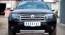 Защита переднего бампера (2 трубыØ63 и 42 мм, нержавейка) SLITKOFF Renault (Рено) Duster (Дастер)  HS (2010-2015) HS дорестайлинг