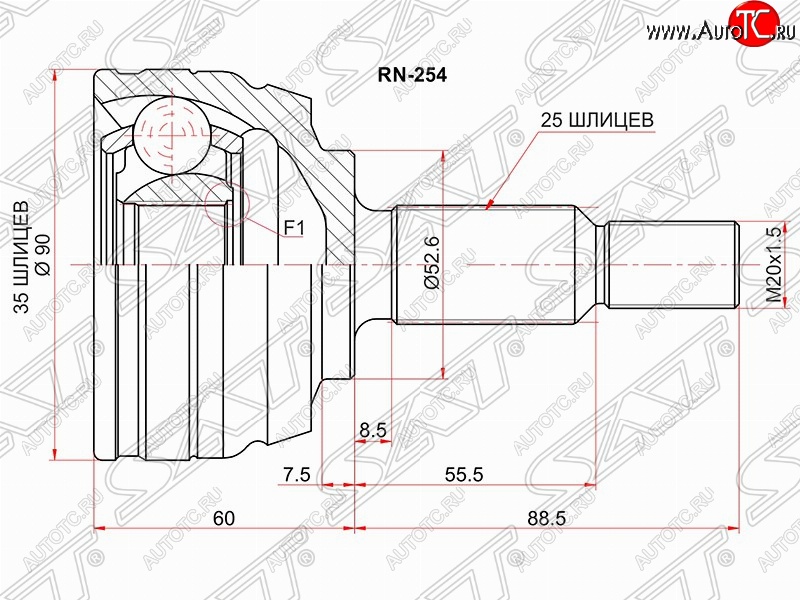 2 689 р. Шрус (наружный) 4WD SAT (35*25*52.6 мм) Renault Duster HS дорестайлинг (2010-2015)  с доставкой в г. Нижний Новгород