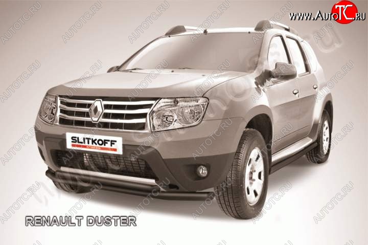 10 999 р. защита переднего бампера Slitkoff  Renault Duster  HS (2010-2015) дорестайлинг (Цвет: серебристый)  с доставкой в г. Нижний Новгород