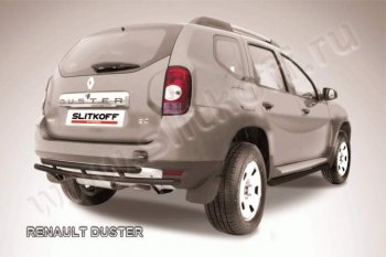 6 349 р. Защита задняя Slitkoff Renault Duster HS дорестайлинг (2010-2015) (Цвет: серебристый)  с доставкой в г. Нижний Новгород. Увеличить фотографию 1