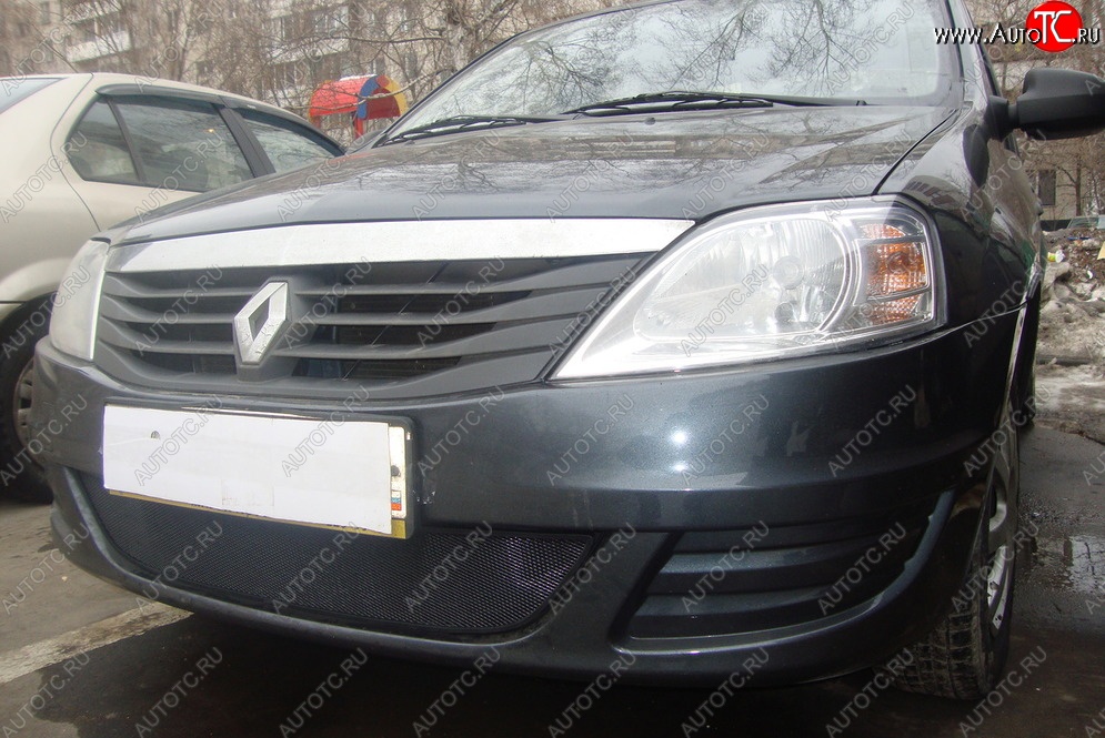 2 199 р. Защитная сетка на бампер Russtal (черная) Renault Logan 1 дорестайлинг (2004-2010)  с доставкой в г. Нижний Новгород