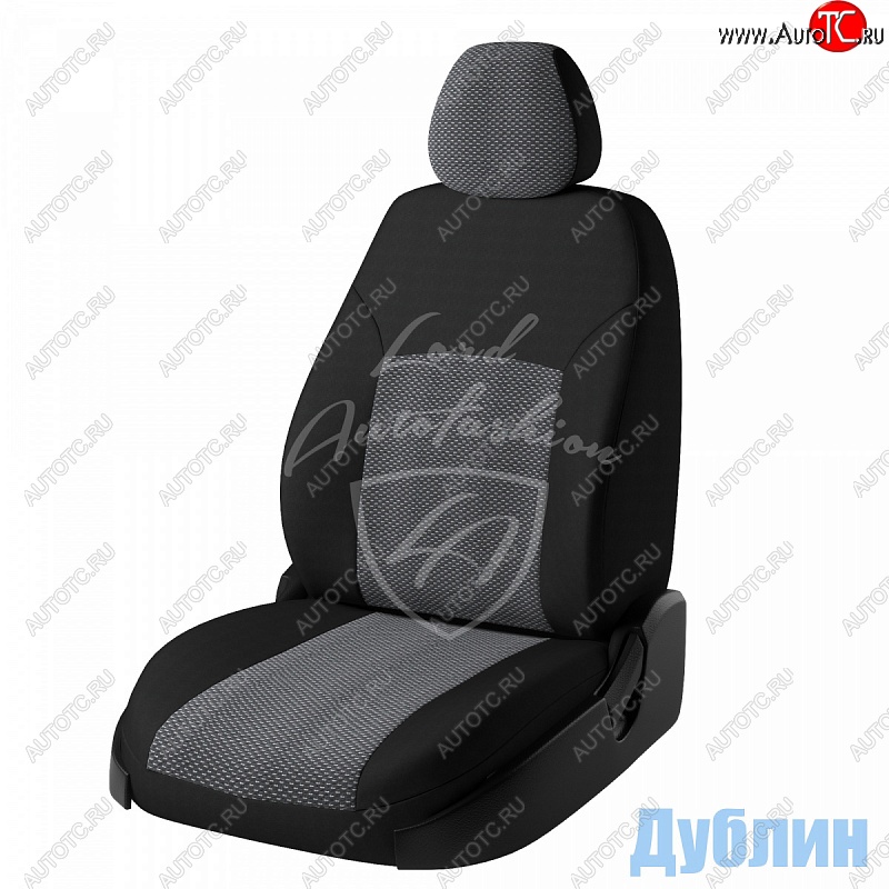 6 399 р. Чехлы для сидений Lord Autofashion Дублин (жаккард, 3 Г-образных подгол-ка) Renault Logan 2 дорестайлинг (2014-2018) (Черный, вставка Ёж Белый)  с доставкой в г. Нижний Новгород