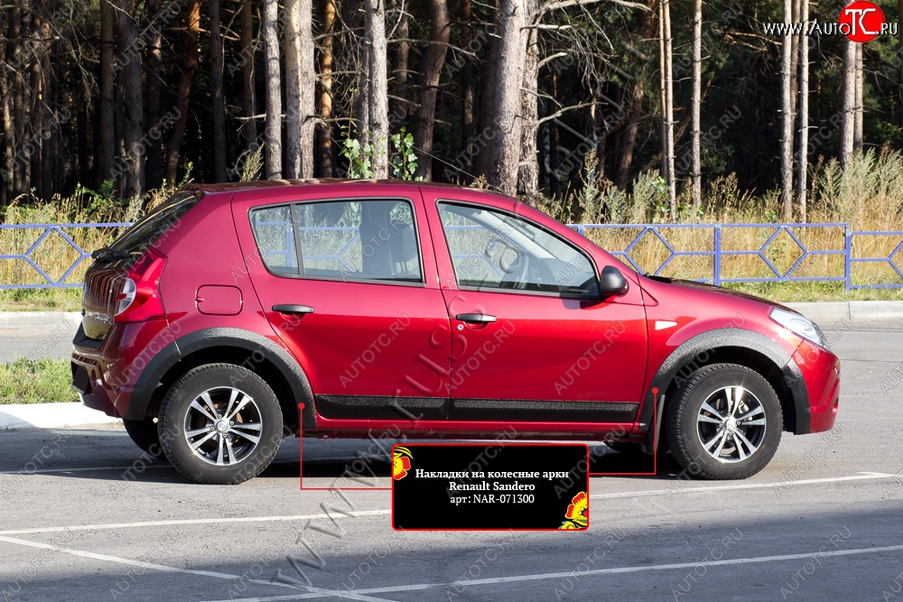 7 599 р. Накладки на колёсные арки RA (комплект на 4 колеса)  Renault Sandero Stepway  (BS) (2010-2014) (Поверхность шагрень)  с доставкой в г. Нижний Новгород