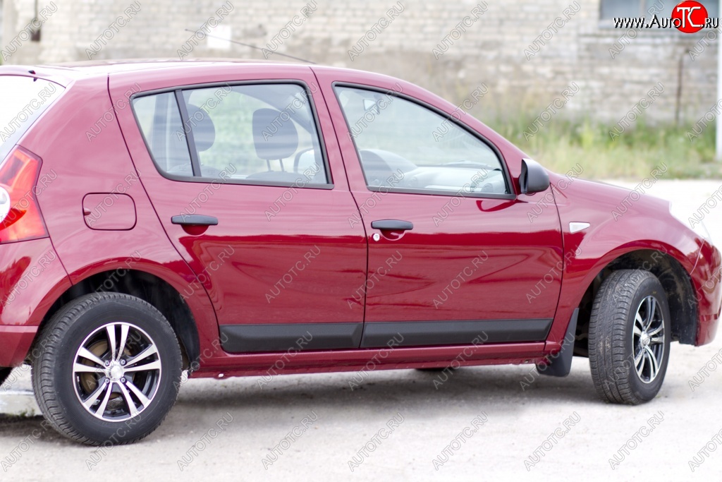 3 099 р. Молдинги дверей RA (Stepway, широкие, комплект)  Renault Sandero Stepway  (BS) (2010-2014) (Поверхность шагрень)  с доставкой в г. Нижний Новгород