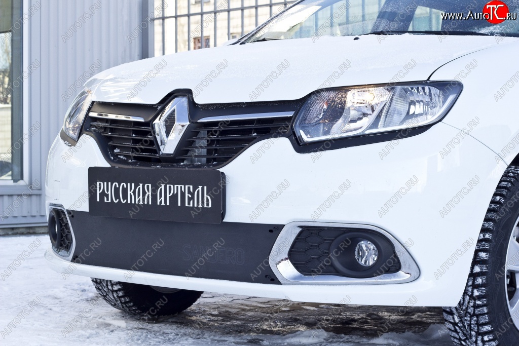 1 129 р. Зимняя заглушка решетки переднего бампера РА Renault Sandero (B8) дорестайлинг (2014-2018)  с доставкой в г. Нижний Новгород