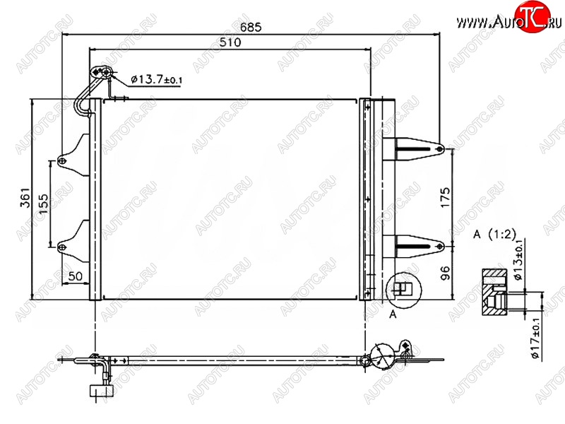 5 249 р. Радиатор кондиционера SAT  Seat Ibiza 6L хэтчбэк 3 дв., Skoda Ibiza (6L хэтчбэк 3 дв.), Volkswagen Polo (9N1)  с доставкой в г. Нижний Новгород