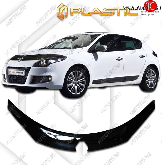 2 369 р. Дефлектор капота (exclusive) CA-Plastic  Renault Megane  купе 3 дв. (2008-2014) дорестайлинг, 1-ый рестайлинг (Classic чёрный, Без надписи)  с доставкой в г. Нижний Новгород