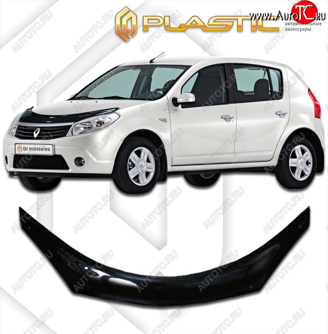 2 199 р. Дефлектор капота (exclusive) CA-Plastic  Renault Sandero Stepway  (BS) (2010-2014) (Classic чёрный, Без надписи)  с доставкой в г. Нижний Новгород