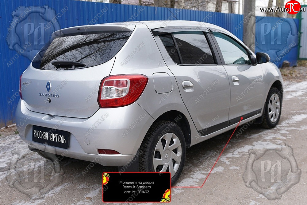 659 р. Задний правый молдинг на дверь Русская Артель Renault Sandero (B8) дорестайлинг (2014-2018) (Поверхность глянец, Неокрашенный)  с доставкой в г. Нижний Новгород