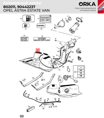 11 499 р. Топливный бак (сталь, антикоррозия) ORKA Opel Astra F седан рестайлинг (1994-1998)  с доставкой в г. Нижний Новгород. Увеличить фотографию 2