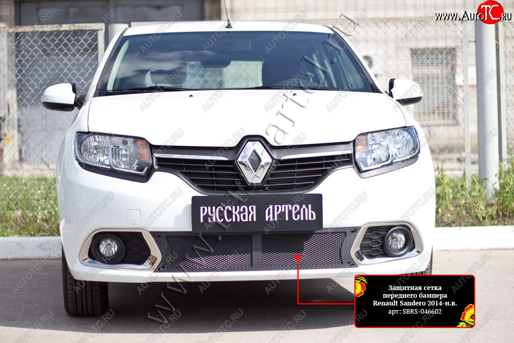 2 099 р. Защитная сетка решётки переднего бампера Русская Артель Renault Sandero (B8) дорестайлинг (2014-2018) (Поверхность текстурная)  с доставкой в г. Нижний Новгород