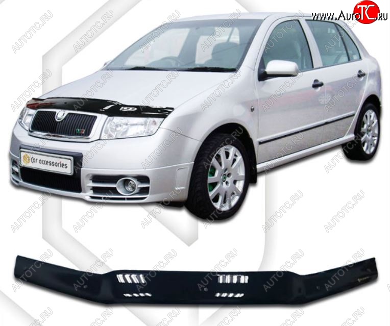 1 759 р. Дефлектор капота CA-Plastiс  Skoda Fabia  Mk1 (2004-2008) седан рестайлинг, хэтчбек рестайлинг (Classic черный, Без надписи)  с доставкой в г. Нижний Новгород