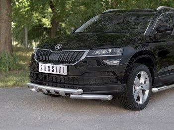 23 999 р. Защита переднего бампера (2 трубы Ø63 мм, нержавейка) SLITKOFF  Skoda Karoq  NU7 (2017-2021) дорестайлинг  с доставкой в г. Нижний Новгород. Увеличить фотографию 2