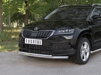 8 999 р. Защита переднего бампера (2 трубы Ø63 и 42 мм, нержавейка) Russtal  Skoda Karoq  NU7 (2017-2021) дорестайлинг  с доставкой в г. Нижний Новгород. Увеличить фотографию 2