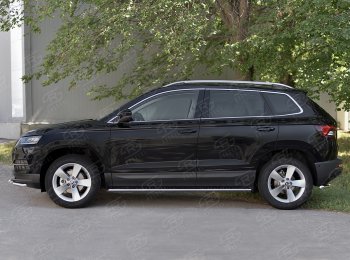 20 749 р. Защита порогов Russtal труба 75х42 овал с проступью Skoda Karoq NU7 рестайлинг (2020-2024)  с доставкой в г. Нижний Новгород. Увеличить фотографию 3