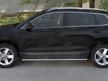 Защита порогов Russtal труба 75х42 овал с проступью Skoda Karoq NU7 дорестайлинг (2017-2021)