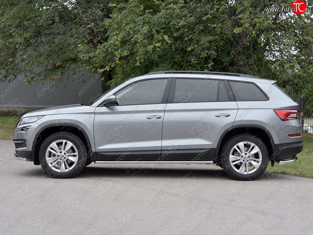 15 299 р. Пороги накладки труба d42 (v 1) SLITKOFF Skoda Kodiaq NU7 дорестайлинг (2017-2021) (Неокрашенные)  с доставкой в г. Нижний Новгород