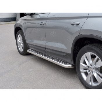 22 449 р. Порожки для ног (труба Ø63) SLITKOFF  Skoda Kodiaq  NU7 (2017-2021) дорестайлинг (Вариант 2 (лист алюм, проф.сталь))  с доставкой в г. Нижний Новгород. Увеличить фотографию 4