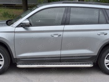 24 699 р. Широкая защита порогов с трубой диаметром 63 мм SLITKOFF v1 Skoda Kodiaq NU7 дорестайлинг (2017-2021)  с доставкой в г. Нижний Новгород. Увеличить фотографию 3