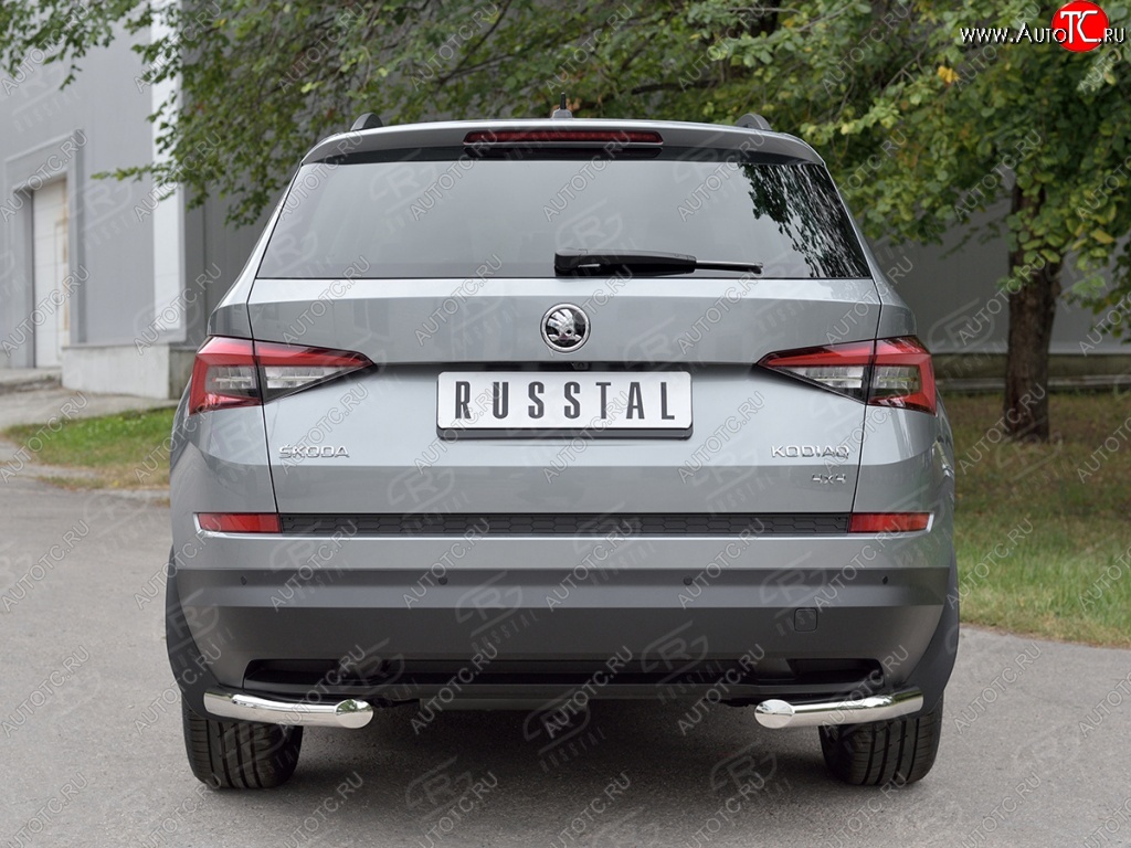 7 899 р. Защита заднего бампера (Ø63 мм уголки, нержавейка) Russtal  Skoda Kodiaq  NU7 (2017-2021) дорестайлинг  с доставкой в г. Нижний Новгород