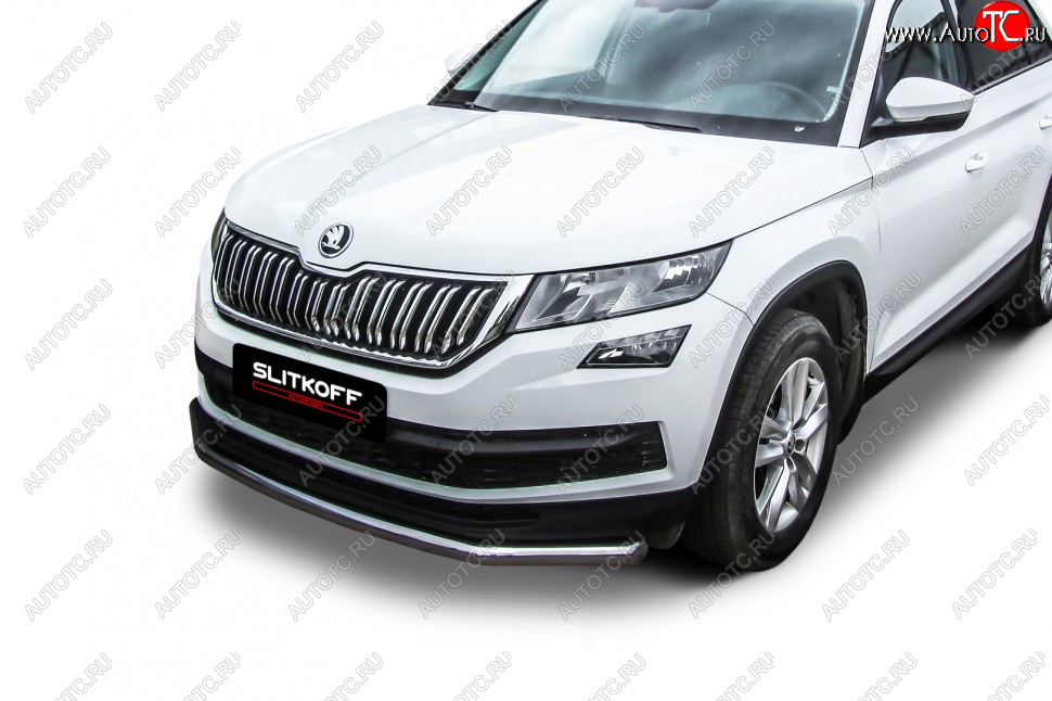 18 199 р. Защита переднего бампера Slitkoff (Ø 57 мм) .  Skoda Kodiaq  NU7 (2017-2021) дорестайлинг (Нержавеющая сталь)  с доставкой в г. Нижний Новгород