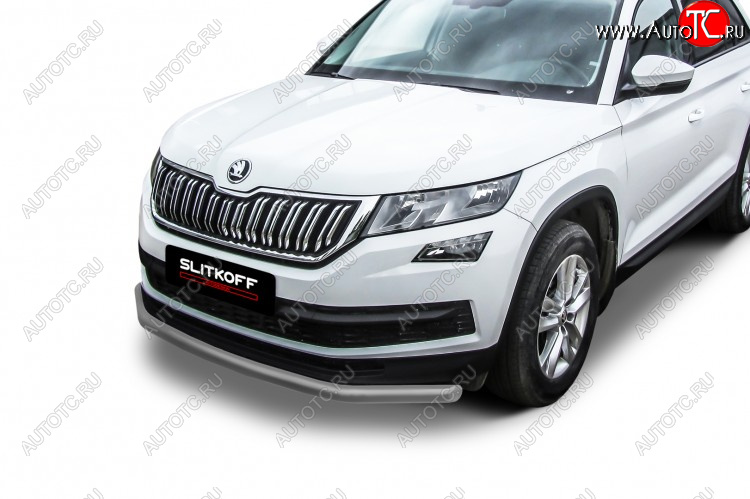 12 699 р. Защита переднего бампера Slitkoff (Ø 76 мм)  Skoda Kodiaq  NU7 (2017-2021) дорестайлинг (Сталь с полимерным покрытием. Цвет: серебристый)  с доставкой в г. Нижний Новгород