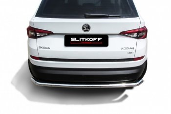 11 649 р. Защита заднего бампера Slitkoff (Ø 57 мм, с гибами)  Skoda Kodiaq  NU7 (2017-2021) дорестайлинг (Нержавеющая сталь)  с доставкой в г. Нижний Новгород. Увеличить фотографию 2