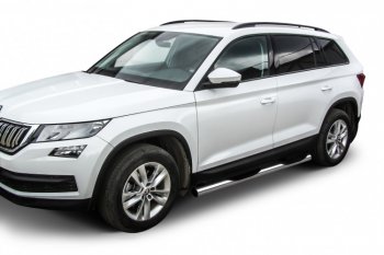 18 599 р. Защита порогов Slitkoff (Ø 76 мм, в проступями)  Skoda Kodiaq  NU7 (2017-2021) дорестайлинг (Нержавеющая сталь)  с доставкой в г. Нижний Новгород. Увеличить фотографию 2