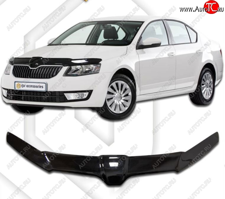 2 489 р. Дефлектор капота CA-Plastiс exclusive  Skoda Octavia  A7 (2012-2017) дорестайлинг лифтбэк (Classic черный, Без надписи)  с доставкой в г. Нижний Новгород