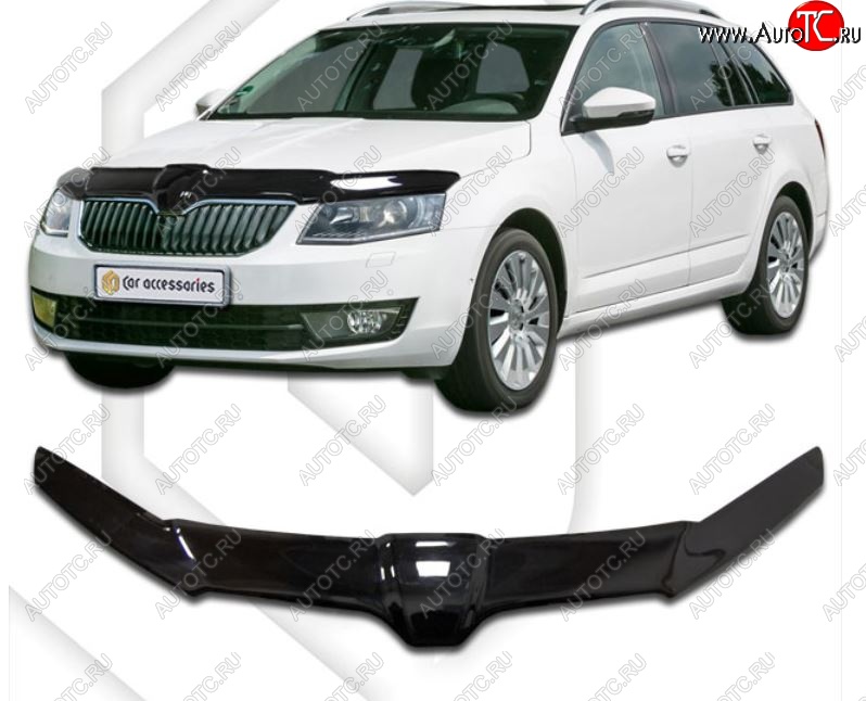 2 489 р. Дефлектор капота CA-Plastiс exclusive  Skoda Octavia  A7 (2012-2017) дорестайлинг лифтбэк, дорестайлинг универсал (Classic черный, Без надписи)  с доставкой в г. Нижний Новгород