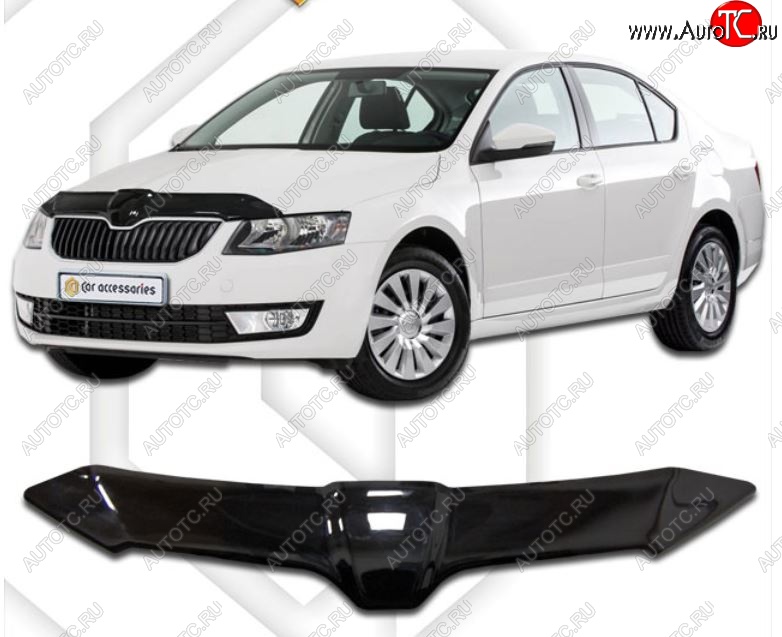 2 079 р. Дефлектор капота CA-Plastiс  Skoda Octavia  A7 (2012-2017) дорестайлинг лифтбэк (Classic черный, Без надписи)  с доставкой в г. Нижний Новгород