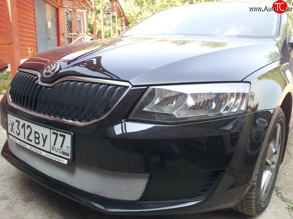 1 599 р. Сетка (для комплектации Active) на бампер Russtal (хром) Skoda Octavia A7 дорестайлинг лифтбэк (2012-2017)  с доставкой в г. Нижний Новгород