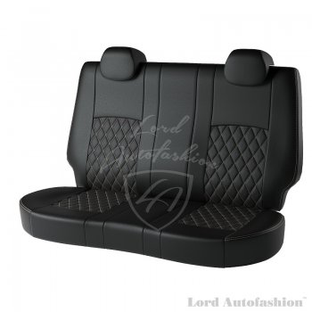 7 999 р. Чехлы для сидений Lord Autofashion Турин Ромб (экокожа, спинка 60/40+подлокотник, 3 Г-образных подголовника) Skoda Rapid NH3 рестайлинг лифтбэк (2017-2020) (Чёрный, вставка чёрная, строчка бежевая)  с доставкой в г. Нижний Новгород. Увеличить фотографию 2