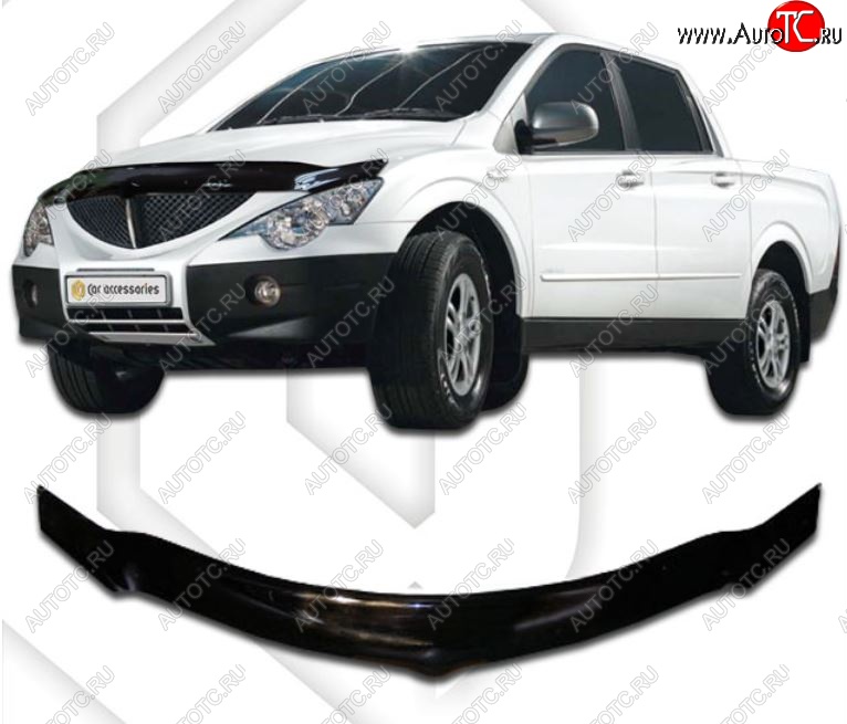 2 699 р. Дефлектор капота CA-Plastiс exclusive  SSANGYONG Actyon Sport (2006-2011) (Classic черный, Без надписи)  с доставкой в г. Нижний Новгород