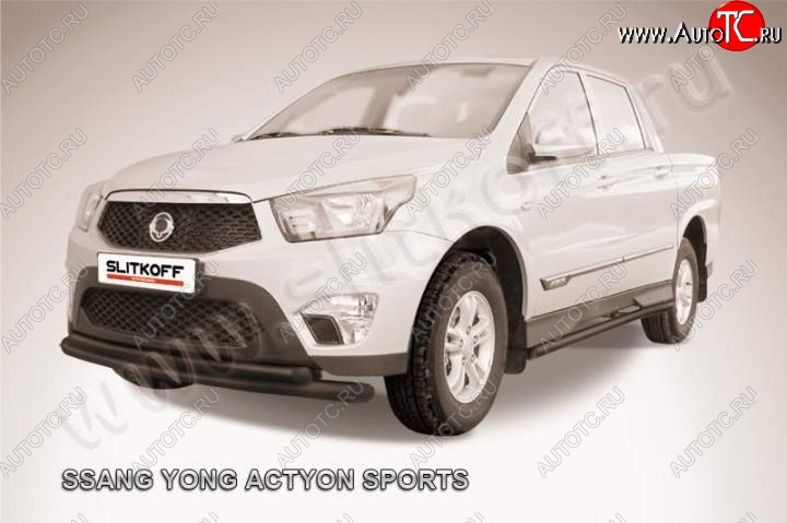 13 199 р. Защита переднего бампер Slitkoff  SSANGYONG Actyon Sport (2012-2025) (Цвет: серебристый)  с доставкой в г. Нижний Новгород