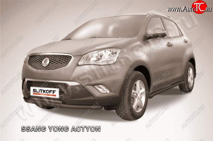 12 999 р. защита переднего бампера Slitkoff  SSANGYONG Actyon  1 (2006-2010) (Цвет: серебристый)  с доставкой в г. Нижний Новгород