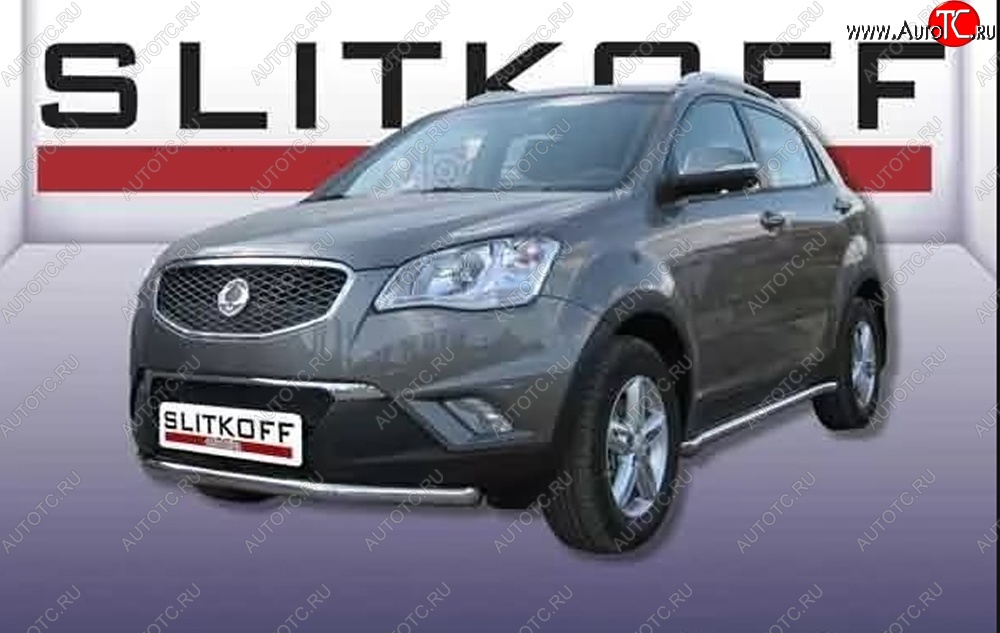 11 749 р. Одинарная защита переднего бампера Slitkoff 57мм SSANGYONG Actyon дорестайлинг (2010-2013) (Цвет: нержавеющая полированная сталь)  с доставкой в г. Нижний Новгород