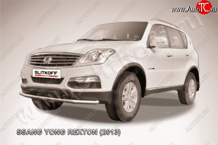 11 299 р. Одинарная защита переднего бампера диаметром 57 мм Slitkoff  SSANGYONG Rexton  Y290 (2012-2017) (Цвет: нержавеющая полированная сталь)  с доставкой в г. Нижний Новгород