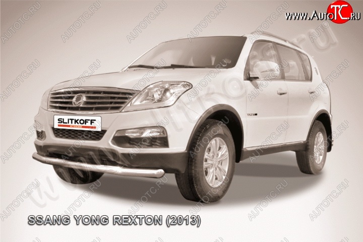 12 849 р. Одинарная защита переднего бампера диаметром 76 мм Slitkoff  SSANGYONG Rexton  Y290 (2012-2017) (Цвет: нержавеющая полированная сталь)  с доставкой в г. Нижний Новгород