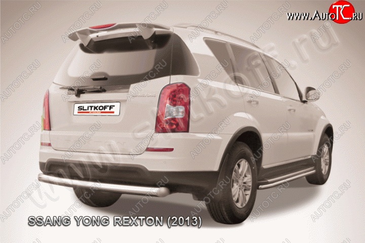 10 799 р. Защита заднего бампера из трубы диаметром 76 мм Slitkoff SSANGYONG Rexton Y290 (2012-2017) (Цвет: нержавеющая полированная сталь)  с доставкой в г. Нижний Новгород