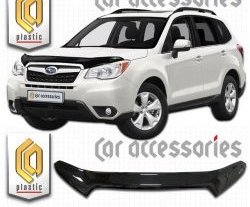 2 149 р. Дефлектор капота CA-Plastic Subaru Forester SJ дорестайлинг (2012-2016) (Classic черный, Без надписи)  с доставкой в г. Нижний Новгород. Увеличить фотографию 2