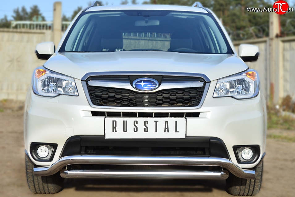 21 899 р. Защита переднего бампера (2 трубыØ63 мм, волна, нержавейка) SLITKOFF Subaru Forester SJ дорестайлинг (2012-2016)  с доставкой в г. Нижний Новгород