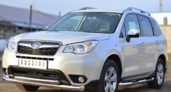 20 349 р. Защита переднего бампера (2 трубыØ76 и 63 мм, нержавейка) SLITKOFF Subaru Forester SJ дорестайлинг (2012-2016)  с доставкой в г. Нижний Новгород. Увеличить фотографию 2