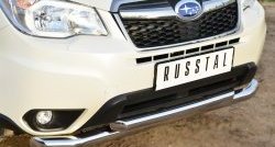 20 349 р. Защита переднего бампера (2 трубыØ76 и 63 мм, нержавейка) SLITKOFF Subaru Forester SJ дорестайлинг (2012-2016)  с доставкой в г. Нижний Новгород. Увеличить фотографию 3