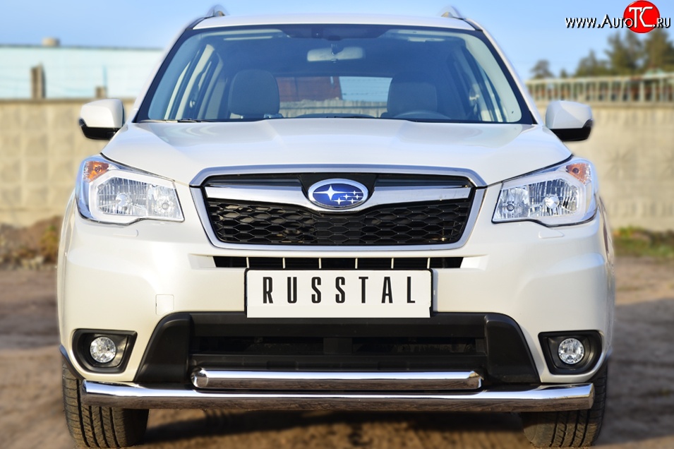 20 349 р. Защита переднего бампера (2 трубыØ76 и 63 мм, нержавейка) SLITKOFF Subaru Forester SJ дорестайлинг (2012-2016)  с доставкой в г. Нижний Новгород