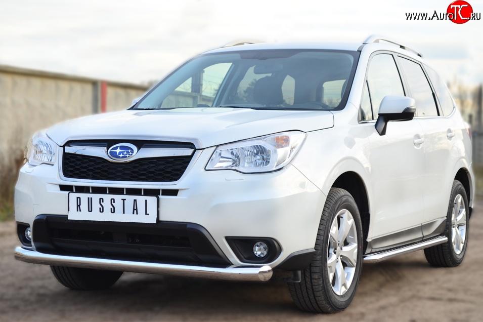 16 249 р. Одинарная защита переднего бампера диаметром 76 мм SLITKOFF Subaru Forester SJ дорестайлинг (2012-2016)  с доставкой в г. Нижний Новгород